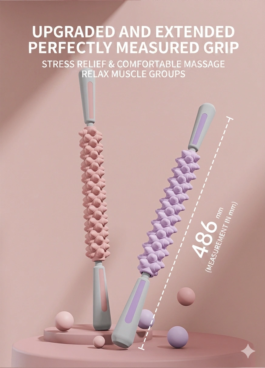 Extended 486mm handle design of purple muscle roller stick