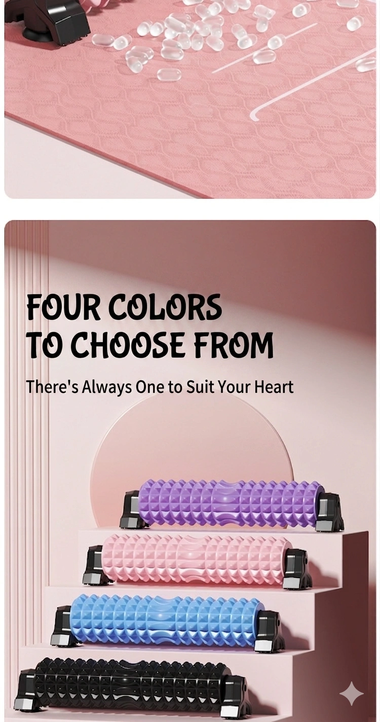 Four available colors of pink purple blue black foam roller with stand