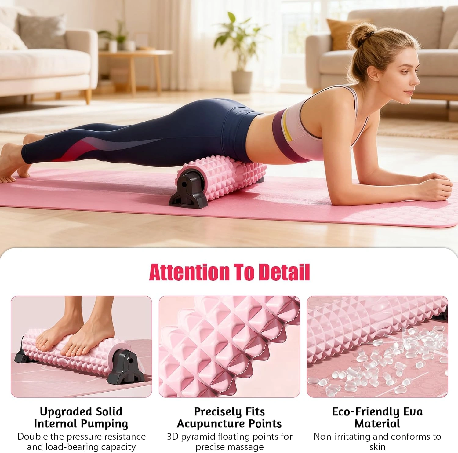 Pro-Stable Pink Foam Roller with Fixed Stand - Deep Tissue Muscle Massager for Home Yoga & Recovery 9 Pro-Stable Pink Foam Roller with Fixed Stand - Deep Tissue Muscle Massager for Home Yoga & Recovery - Image 9