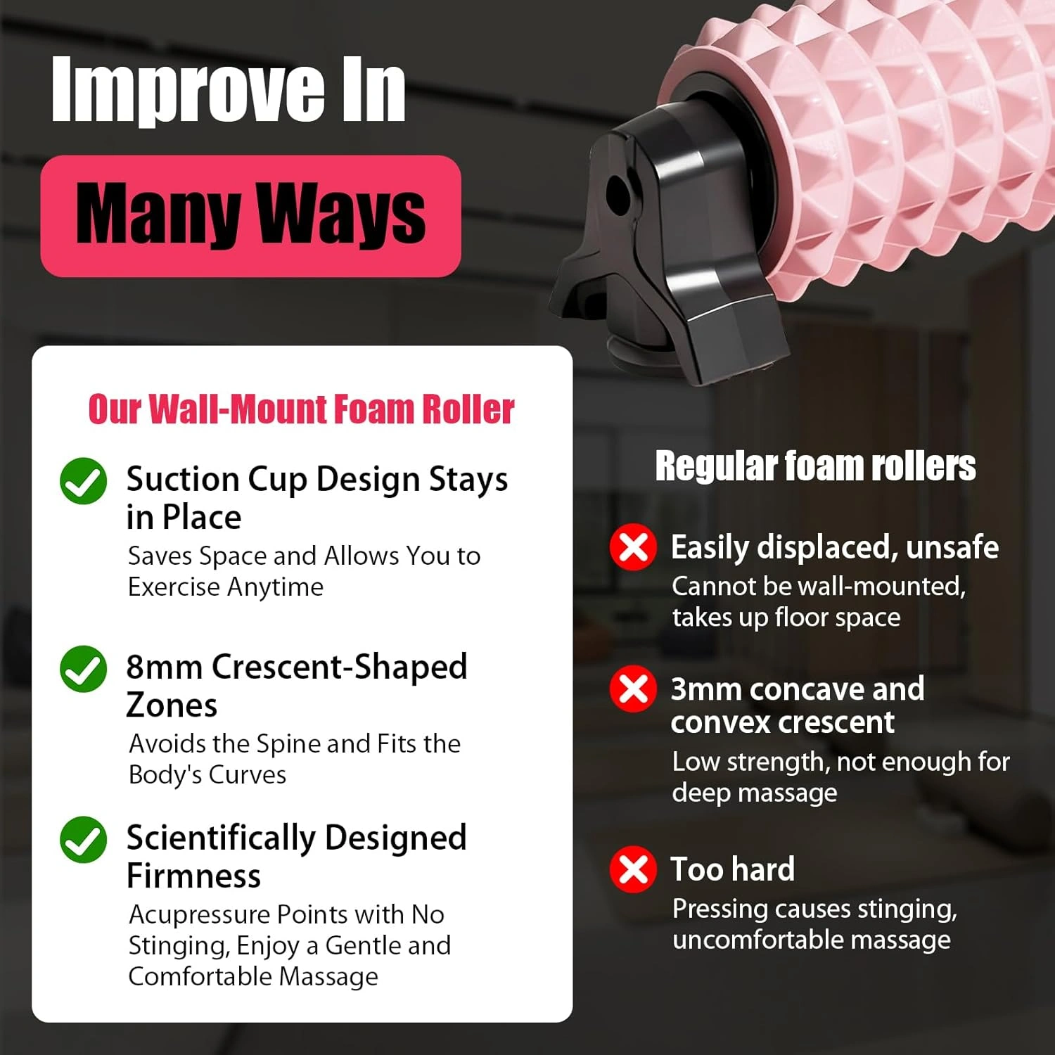 Pro-Stable Pink Foam Roller with Fixed Stand - Deep Tissue Muscle Massager for Home Yoga & Recovery 11 Pro-Stable Pink Foam Roller with Fixed Stand - Deep Tissue Muscle Massager for Home Yoga & Recovery - Image 11