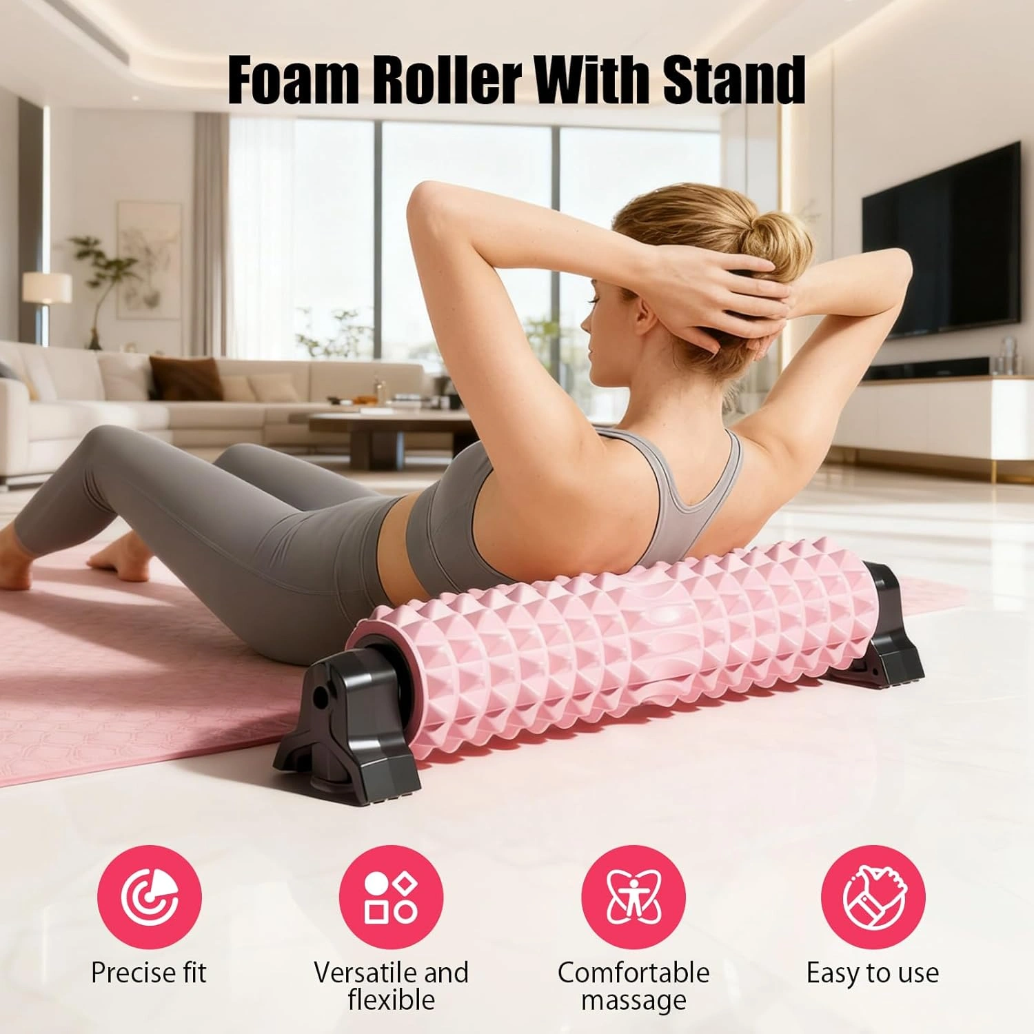 Pro-Stable Pink Foam Roller with Fixed Stand - Deep Tissue Muscle Massager for Home Yoga & Recovery 7 Pro-Stable Pink Foam Roller with Fixed Stand - Deep Tissue Muscle Massager for Home Yoga & Recovery - Image 7