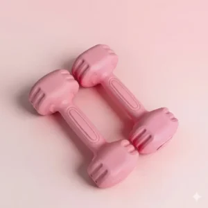 A pair of pink bone-shaped neoprene dumbbells for women's arm toning and aerobic home workouts