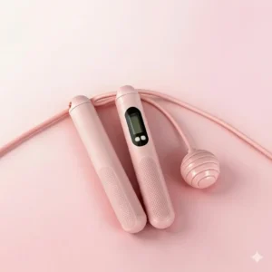 Pink digital cordless jump rope with LCD counter and weighted balls