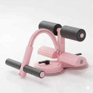 Pink self-suction sit-up bar with elastic resistance bands for home abdominal workout
