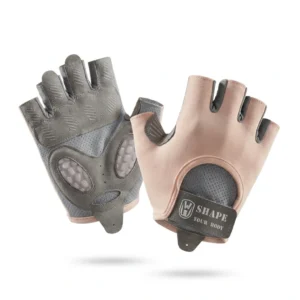 Professional pink pilates gloves with ergonomic palm support padding and non-slip grip for yoga