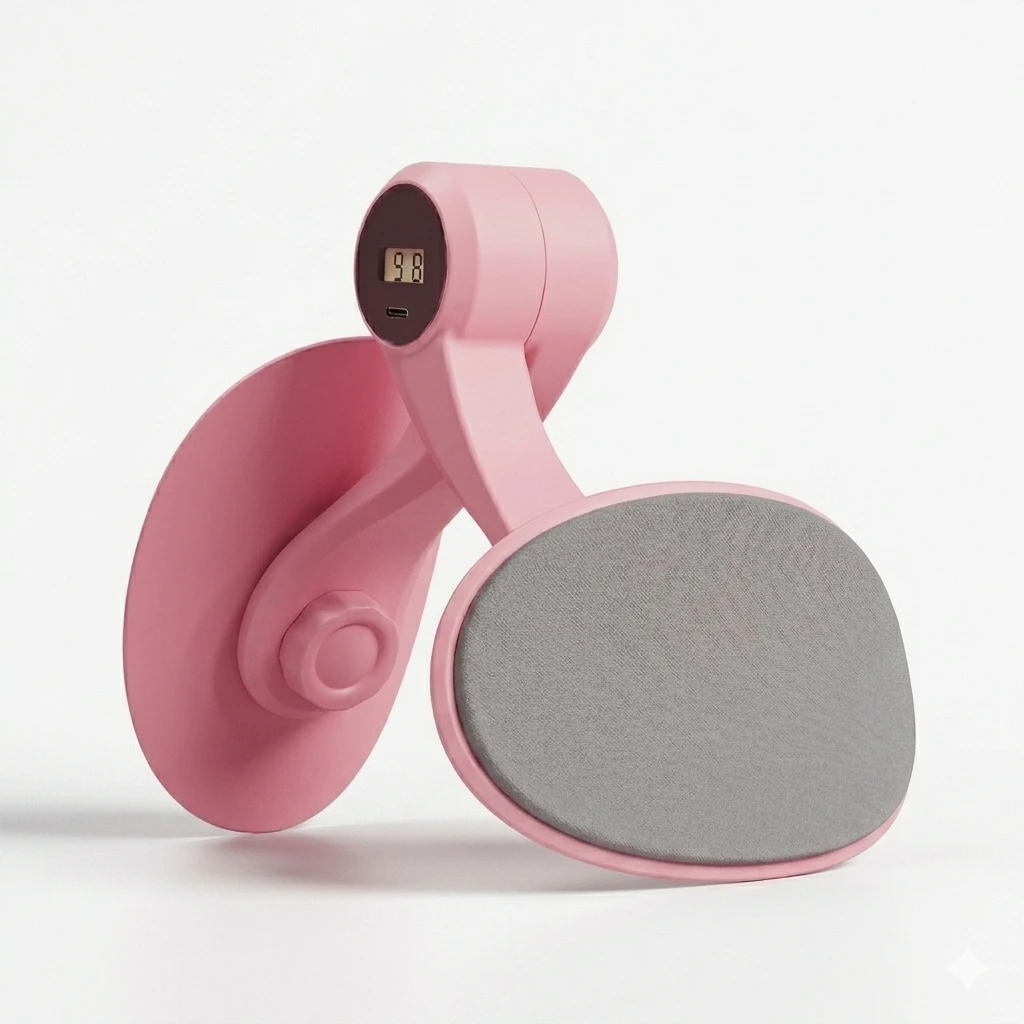 Smart pink pelvic floor trainer with digital counter and USB charging for postpartum recovery and thigh toning