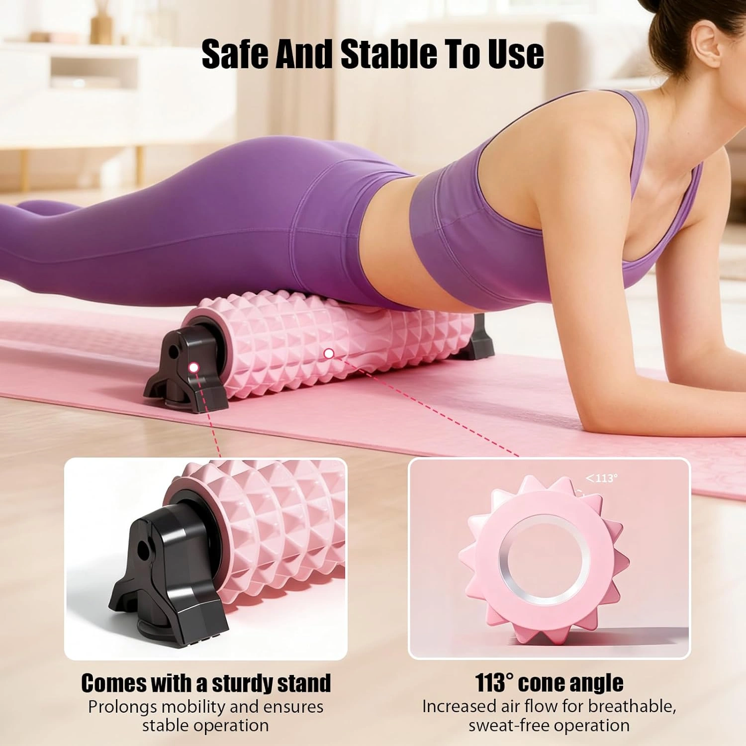 Pro-Stable Pink Foam Roller with Fixed Stand - Deep Tissue Muscle Massager for Home Yoga & Recovery 8 Pro-Stable Pink Foam Roller with Fixed Stand - Deep Tissue Muscle Massager for Home Yoga & Recovery - Image 8