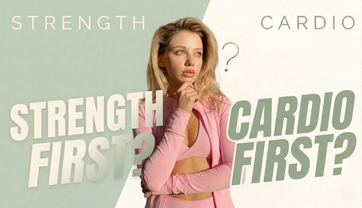 A woman posing with the workout order question: should beginners do strength or cardio first?