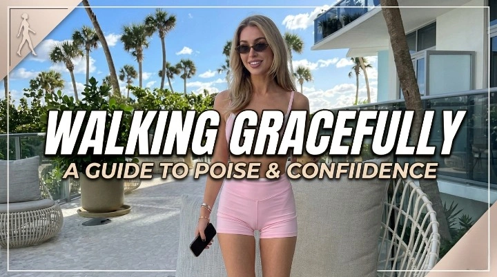 How to Walk Like a Lady: Fixing Your Gait and Posture Naturally with Primal Mobility Flows 3 A stylish, confident woman walking with perfect posture and grace next to the bold text, 'walking gracefully'.