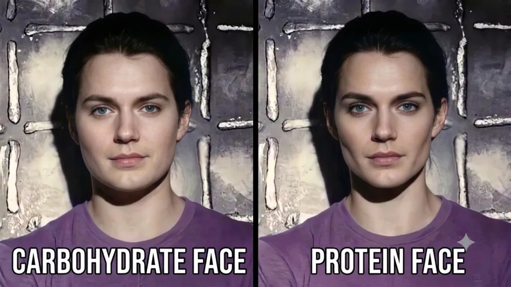 The myth of carbohydrate face vs protein face explained in body recomposition at home.