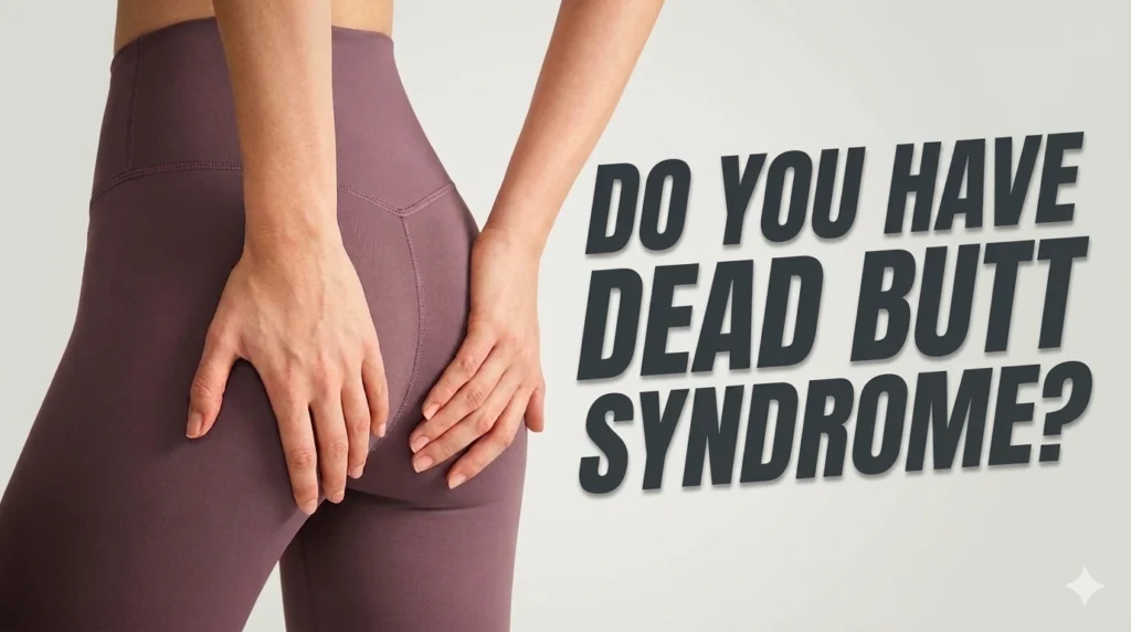 Is Your Butt Secretly "Dead"? How to Fix Gluteal Amnesia 1 A close-up photo of a person holding their gluteal muscles with both hands, featuring prominent text on the right: "DO YOU HAVE DEAD BUTT SYNDROME?"