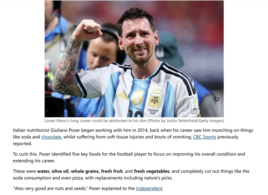 Lionel Messi daily diet plan for elite athletic performance