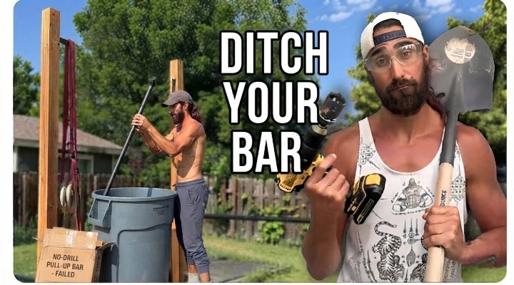 no-drill pull up bar danger featured image showing a fitness blogger discarding a failed doorway pull up bar