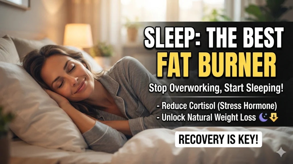 Woman sleeping peacefully emphasizing sleep as the best natural fat burner.