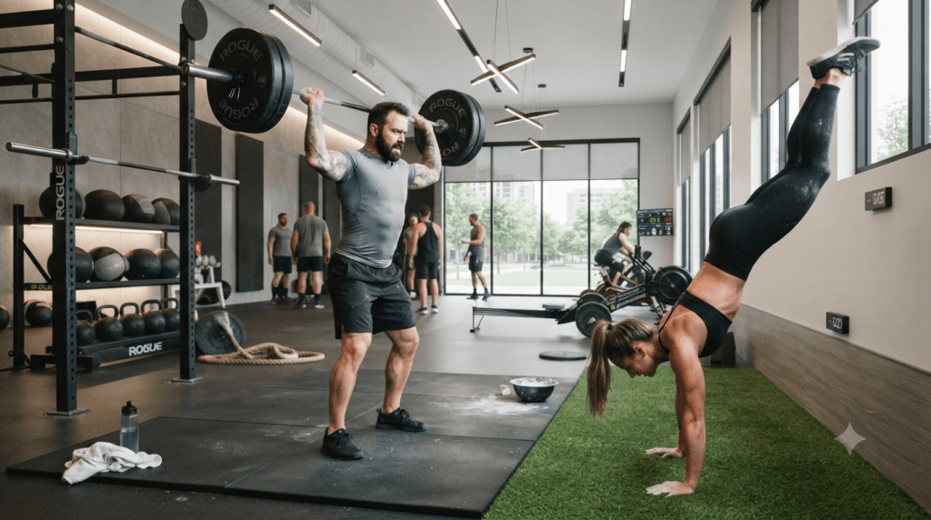 Refuse to be bound by a schedule: Why your home workout is the highest level of "omnivorous" exercise? 2 A professional cross-training gym featuring weightlifting, handstand push-ups, and functional fitness equipment.